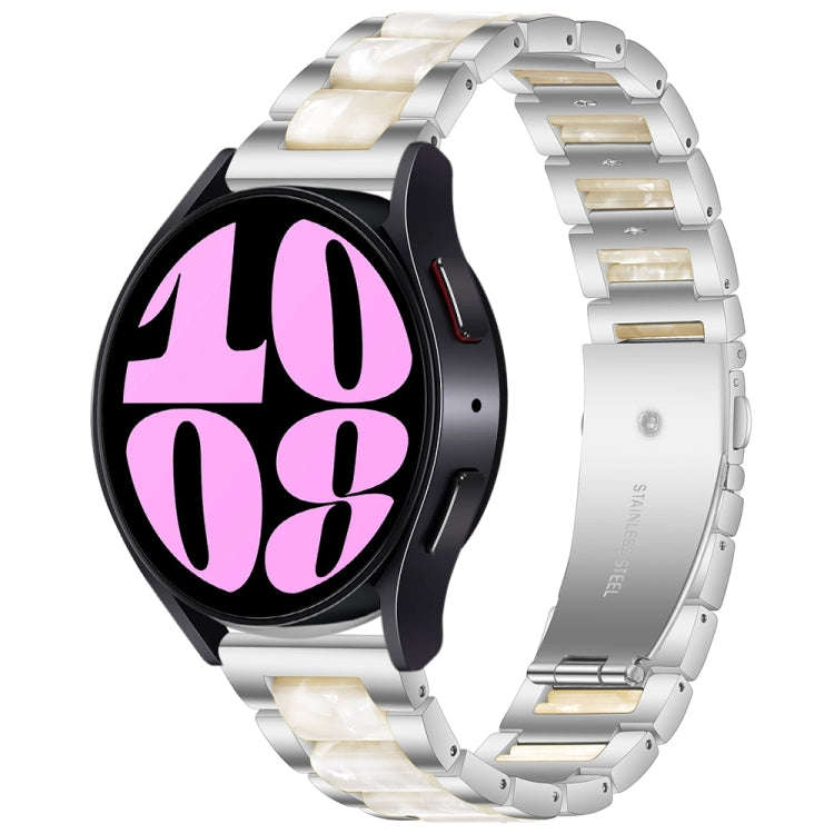 For Samsung Galaxy Watch 6 / 6 Classic Three Bead Resin Metal Watch Band(Silver White)