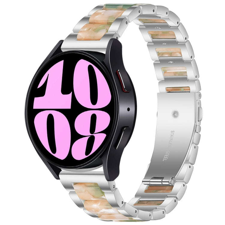 For Samsung Galaxy Watch 6 / 6 Classic Three Bead Resin Metal Watch Band(Silver Green)