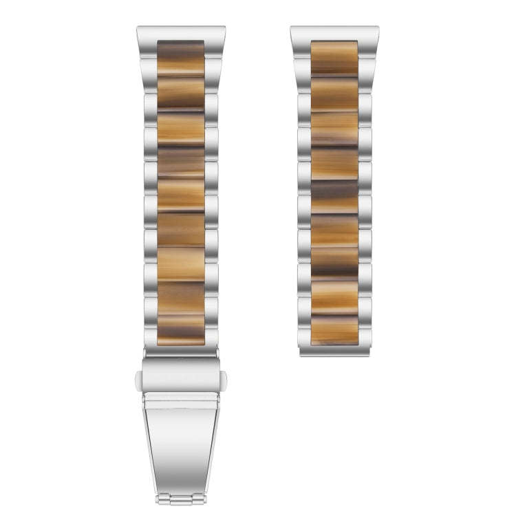 For Samsung Galaxy Watch 6 / 6 Classic Three Bead Resin Metal Watch Band(Silver Brown)