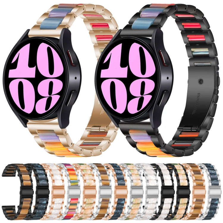 For Samsung Galaxy Watch 6 / 6 Classic Three Bead Resin Metal Watch Band(Rose Gold Rainbow)