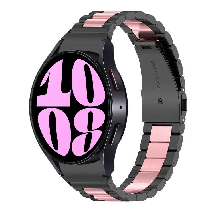 For Samsung Galaxy Watch 6 / 6 Classic Three Bead Stainless Steel Watch Band(Black Pink)