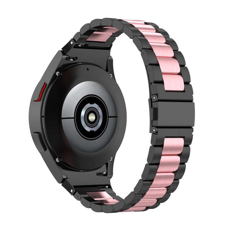For Samsung Galaxy Watch 6 / 6 Classic Three Bead Stainless Steel Watch Band(Black Pink)