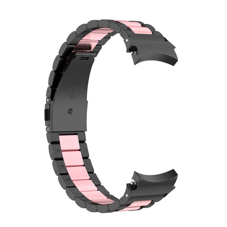For Samsung Galaxy Watch 6 / 6 Classic Three Bead Stainless Steel Watch Band(Black Pink)