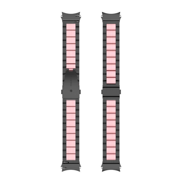 For Samsung Galaxy Watch 6 / 6 Classic Three Bead Stainless Steel Watch Band(Black Pink)