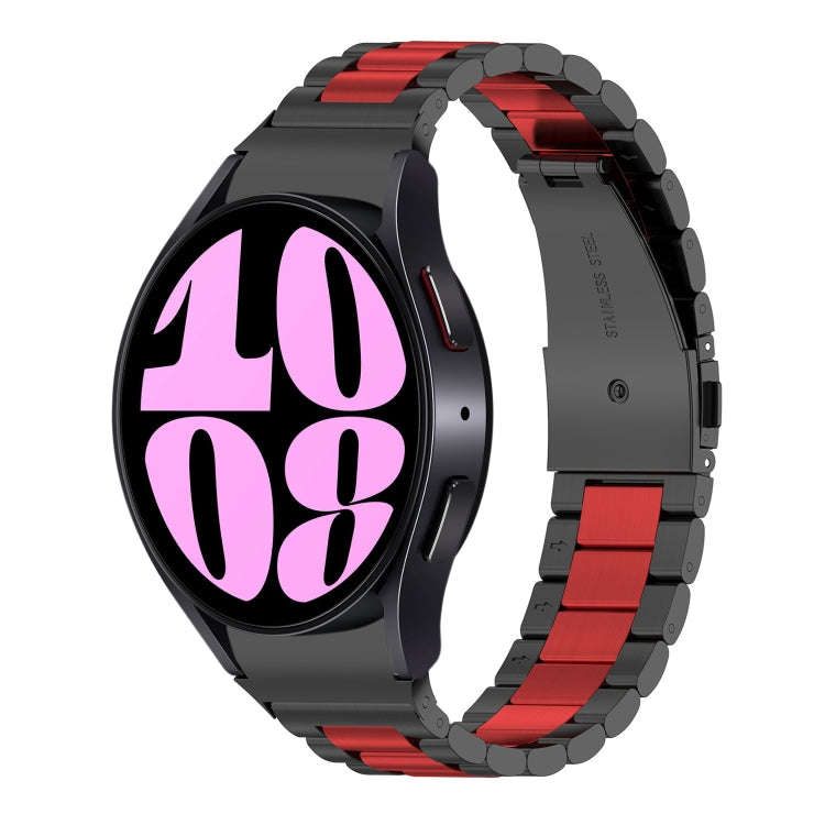 For Samsung Galaxy Watch 6 / 6 Classic Three Bead Stainless Steel Watch Band(Black Red)