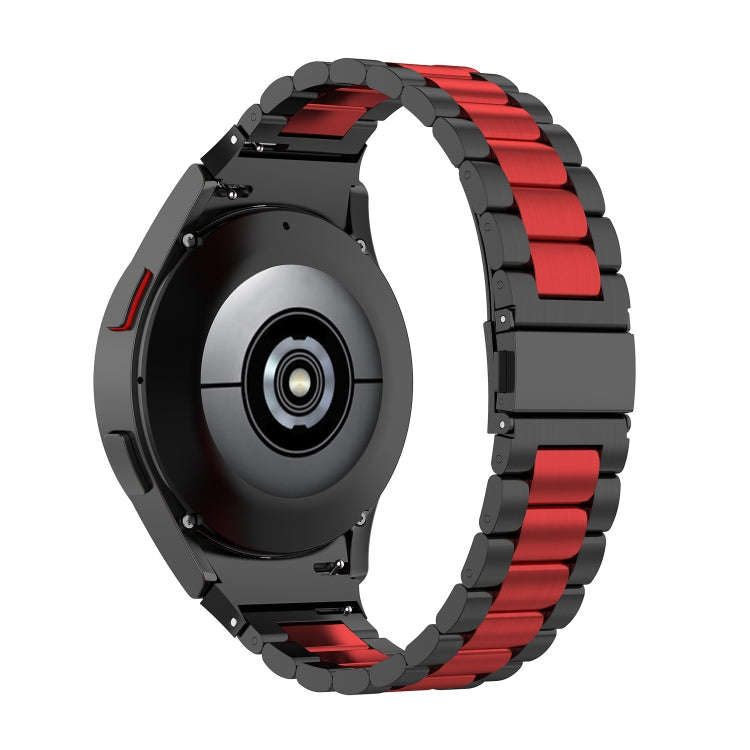 For Samsung Galaxy Watch 6 / 6 Classic Three Bead Stainless Steel Watch Band(Black Red)