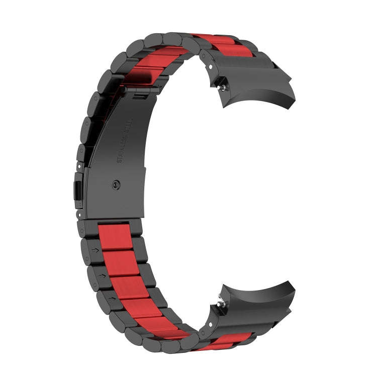 For Samsung Galaxy Watch 6 / 6 Classic Three Bead Stainless Steel Watch Band(Black Red)