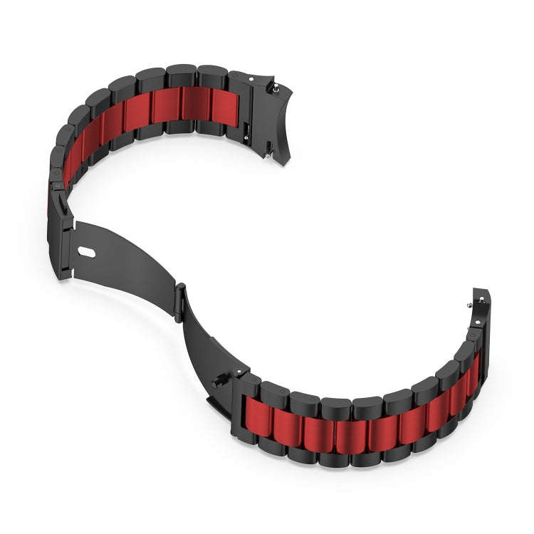 For Samsung Galaxy Watch 6 / 6 Classic Three Bead Stainless Steel Watch Band(Black Red)