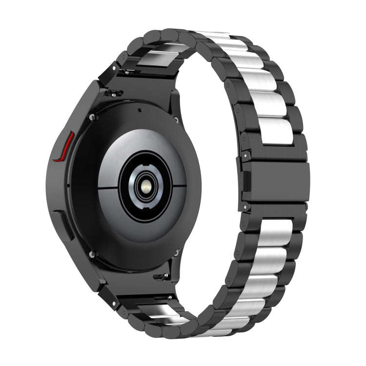 For Samsung Galaxy Watch 6 / 6 Classic Three Bead Stainless Steel Watch Band(Black Silver)
