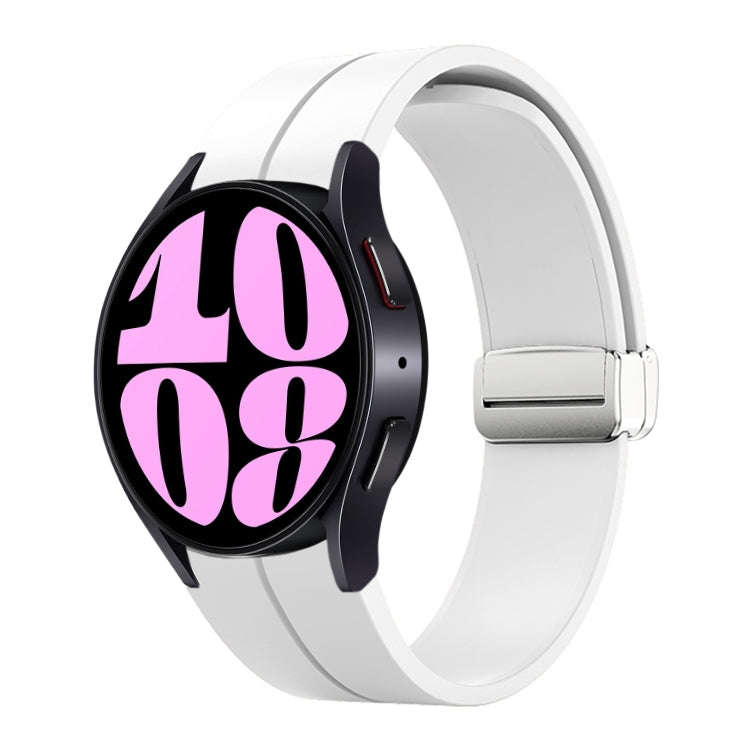For Samsung Galaxy Watch 6 / 6 Classic Magnetic Folding Silver Buckle Silicone Watch Band(White)