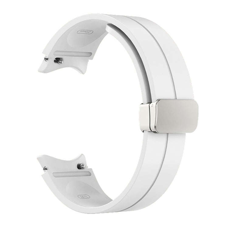 For Samsung Galaxy Watch 6 / 6 Classic Magnetic Folding Silver Buckle Silicone Watch Band(White)