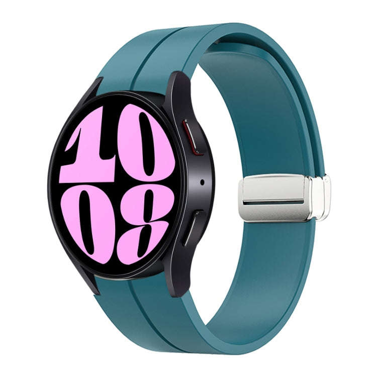 For Samsung Galaxy Watch 6 / 6 Classic Magnetic Folding Silver Buckle Silicone Watch Band(Dark Blue)