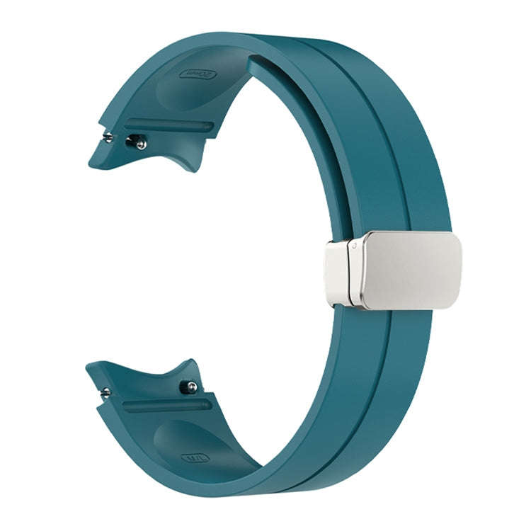 For Samsung Galaxy Watch 6 / 6 Classic Magnetic Folding Silver Buckle Silicone Watch Band(Dark Blue)