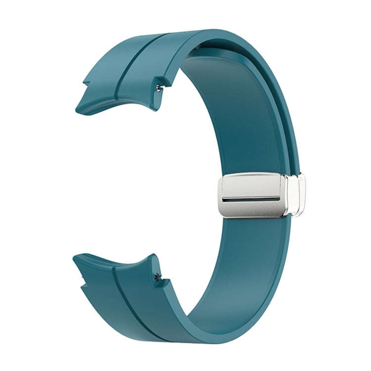 For Samsung Galaxy Watch 6 / 6 Classic Magnetic Folding Silver Buckle Silicone Watch Band(Dark Blue)