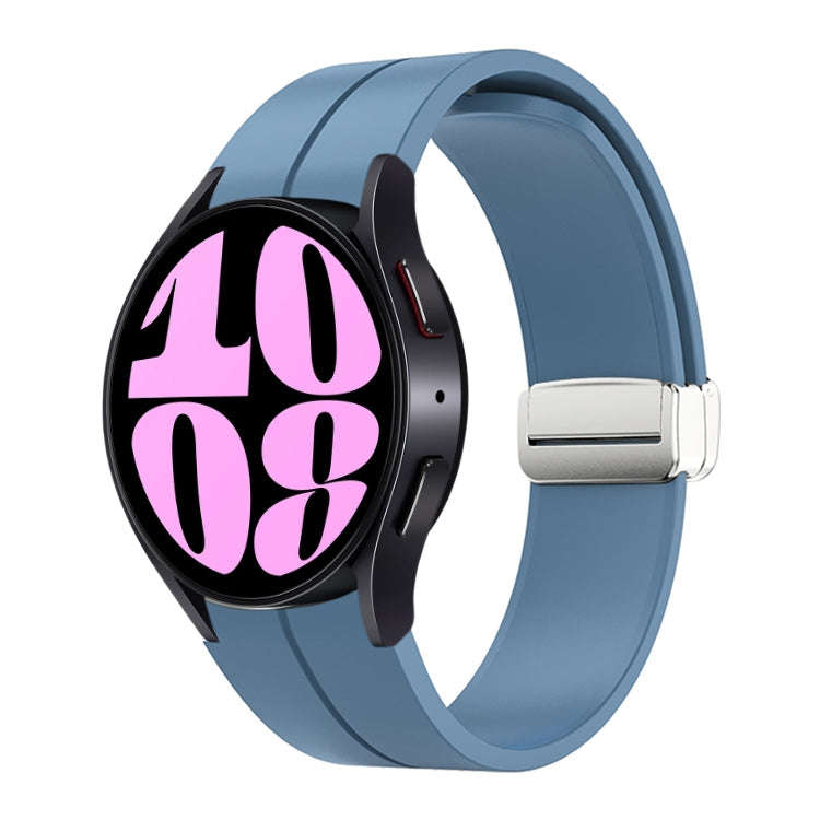 For Samsung Galaxy Watch 6 / 6 Classic Magnetic Folding Silver Buckle Silicone Watch Band(Blue)