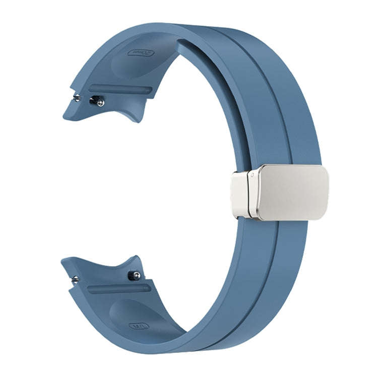 For Samsung Galaxy Watch 6 / 6 Classic Magnetic Folding Silver Buckle Silicone Watch Band(Blue)
