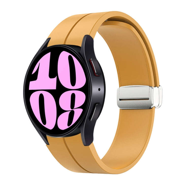 For Samsung Galaxy Watch 6 / 6 Classic Magnetic Folding Silver Buckle Silicone Watch Band(Yellow)