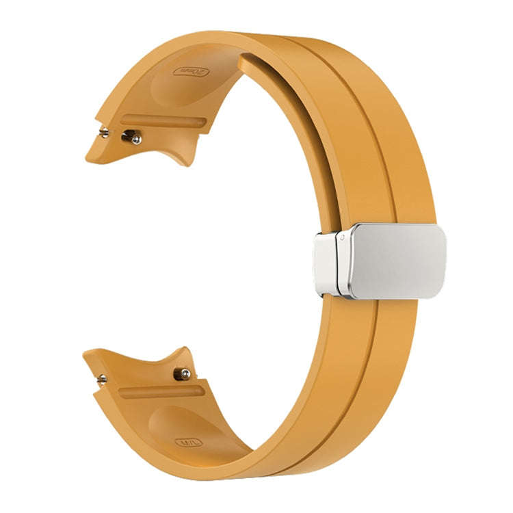 For Samsung Galaxy Watch 6 / 6 Classic Magnetic Folding Silver Buckle Silicone Watch Band(Yellow)