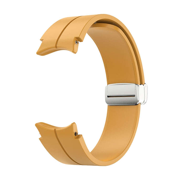 For Samsung Galaxy Watch 6 / 6 Classic Magnetic Folding Silver Buckle Silicone Watch Band(Yellow)