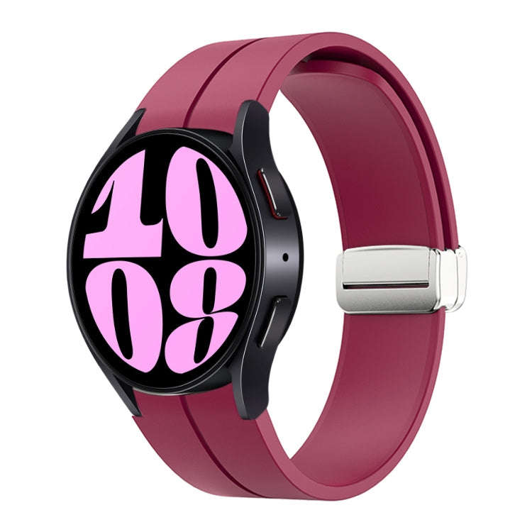 For Samsung Galaxy Watch 6 / 6 Classic Magnetic Folding Silver Buckle Silicone Watch Band(Wine Red)