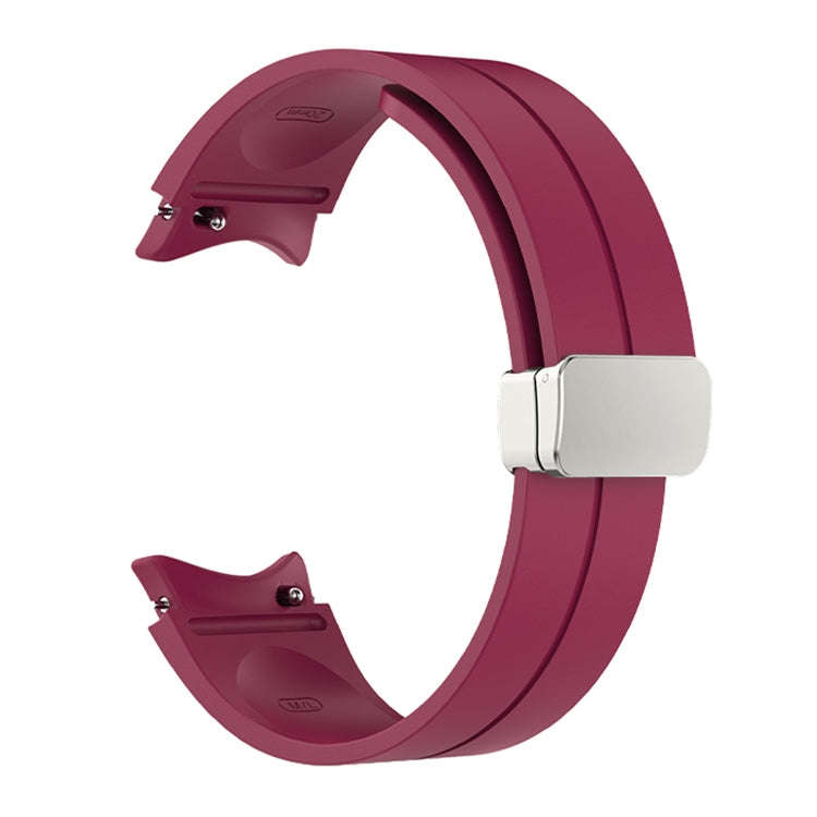 For Samsung Galaxy Watch 6 / 6 Classic Magnetic Folding Silver Buckle Silicone Watch Band(Wine Red)