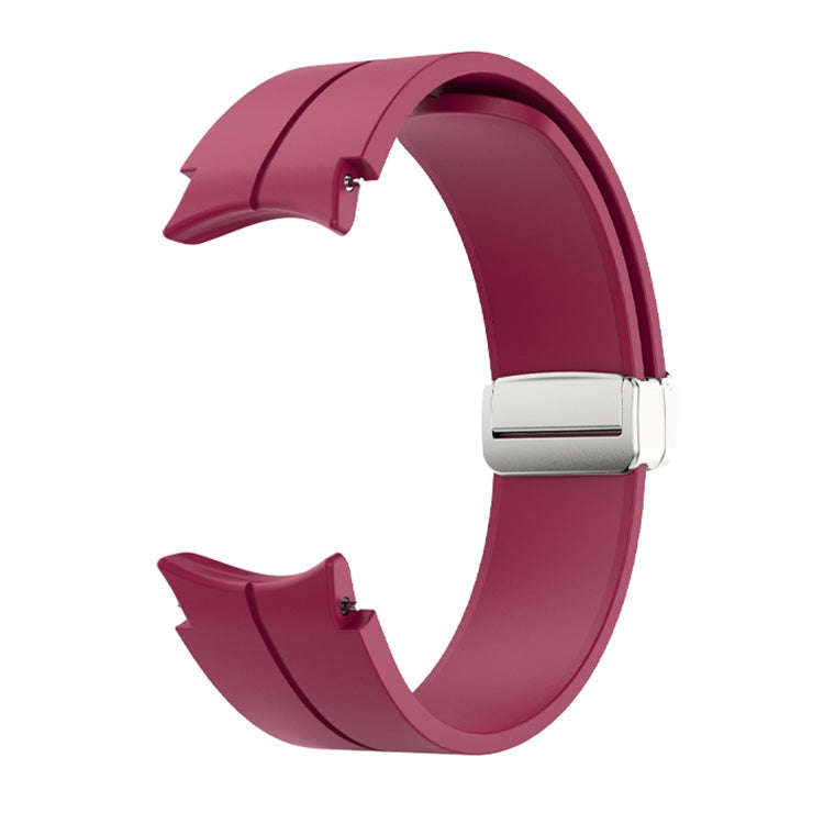 For Samsung Galaxy Watch 6 / 6 Classic Magnetic Folding Silver Buckle Silicone Watch Band(Wine Red)