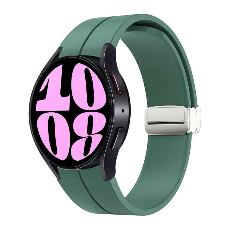 For Samsung Galaxy Watch 6 / 6 Classic Magnetic Folding Silver Buckle Silicone Watch Band(Army Gr...