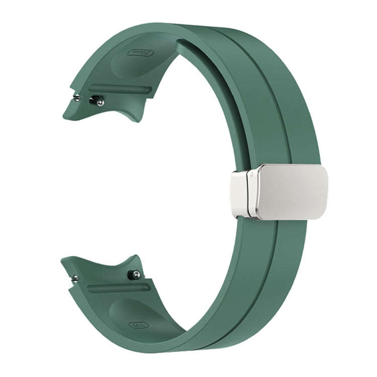 For Samsung Galaxy Watch 6 / 6 Classic Magnetic Folding Silver Buckle Silicone Watch Band(Army Gr...