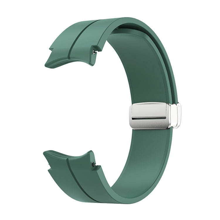For Samsung Galaxy Watch 6 / 6 Classic Magnetic Folding Silver Buckle Silicone Watch Band(Army Gr...