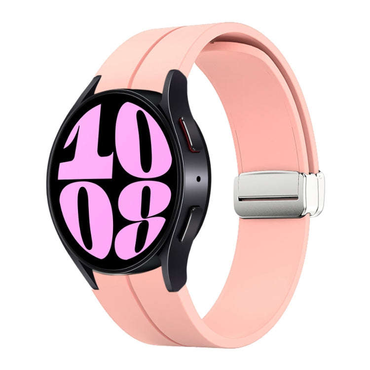 For Samsung Galaxy Watch 6 / 6 Classic Magnetic Folding Silver Buckle Silicone Watch Band(Light P...