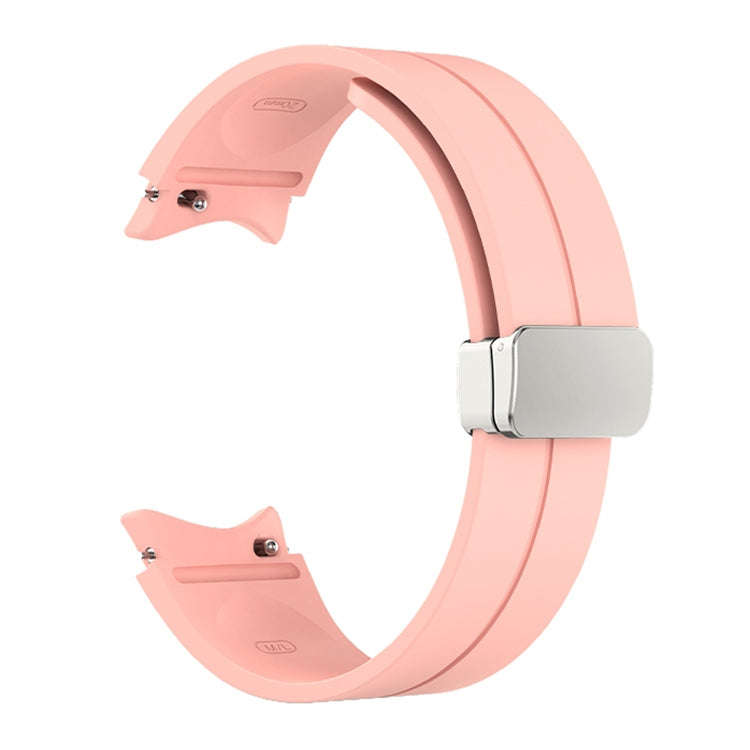 For Samsung Galaxy Watch 6 / 6 Classic Magnetic Folding Silver Buckle Silicone Watch Band(Light P...
