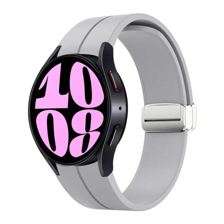 For Samsung Galaxy Watch 6 / 6 Classic Magnetic Folding Silver Buckle Silicone Watch Band(Light G...