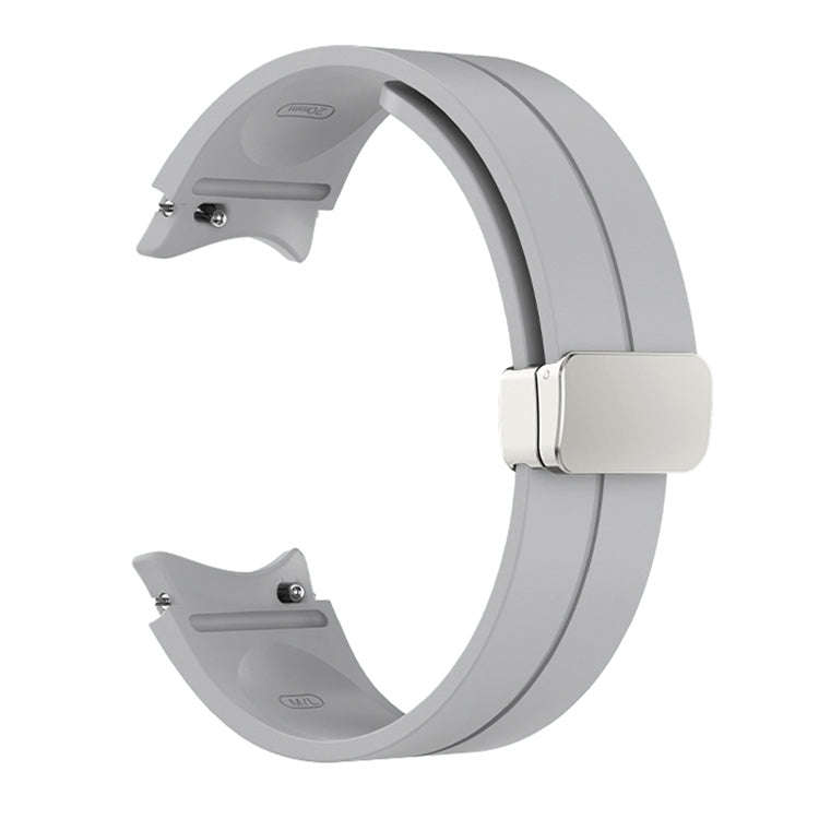 For Samsung Galaxy Watch 6 / 6 Classic Magnetic Folding Silver Buckle Silicone Watch Band(Light G...