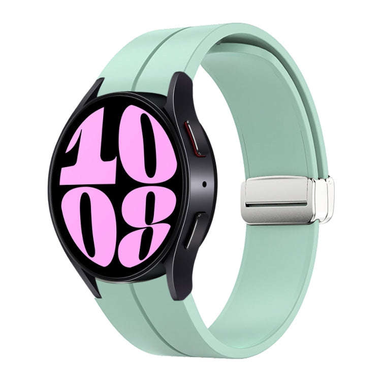 For Samsung Galaxy Watch 6 / 6 Classic Magnetic Folding Silver Buckle Silicone Watch Band(Teal)