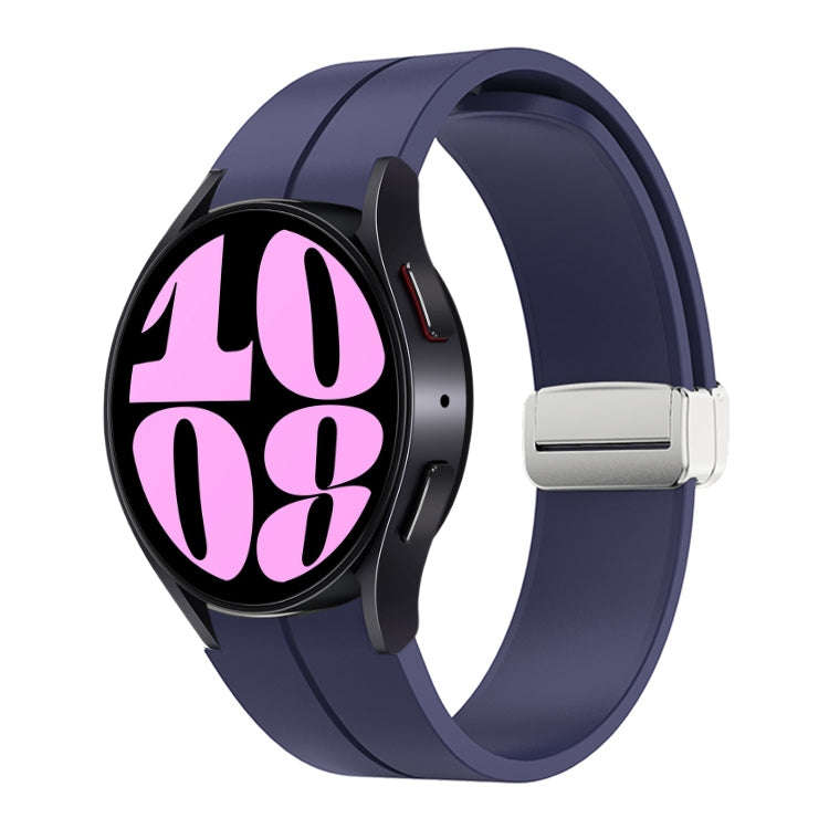 For Samsung Galaxy Watch 6 / 6 Classic Magnetic Folding Silver Buckle Silicone Watch Band(Midnigh...