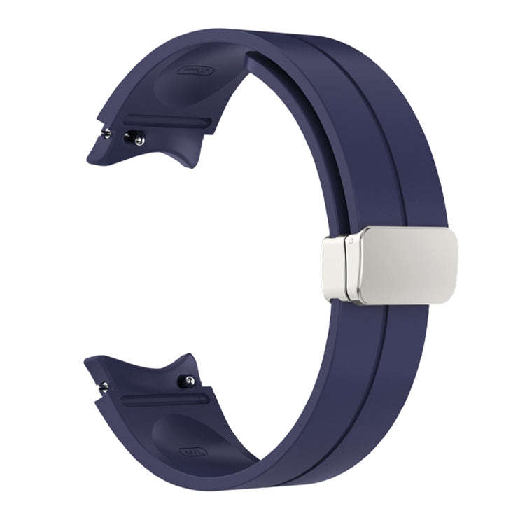 For Samsung Galaxy Watch 6 / 6 Classic Magnetic Folding Silver Buckle Silicone Watch Band(Midnigh...