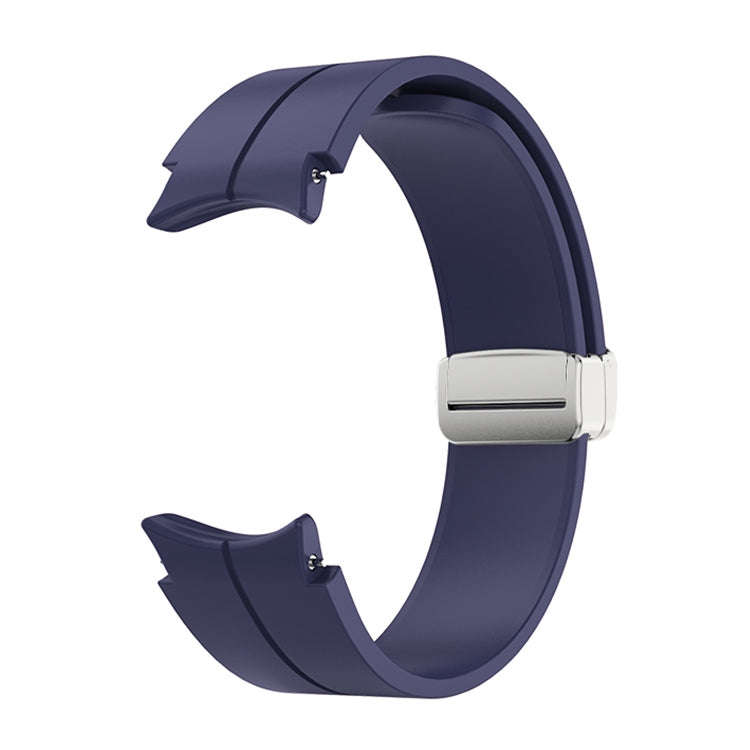 For Samsung Galaxy Watch 6 / 6 Classic Magnetic Folding Silver Buckle Silicone Watch Band(Midnigh...