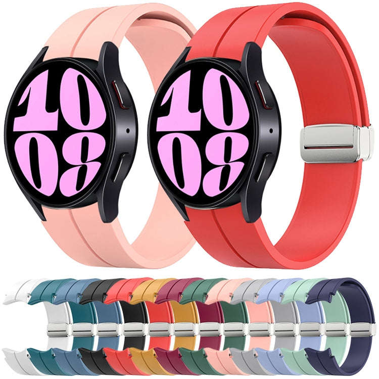 For Samsung Galaxy Watch 6 / 6 Classic Magnetic Folding Silver Buckle Silicone Watch Band(Teal)