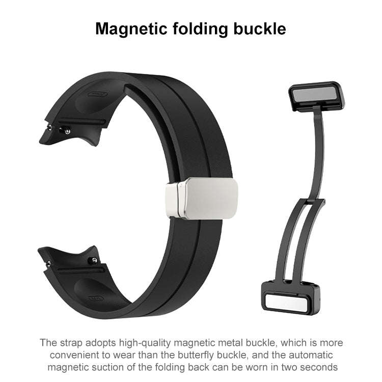 For Samsung Galaxy Watch 6 / 6 Classic Magnetic Folding Silver Buckle Silicone Watch Band(Blue)