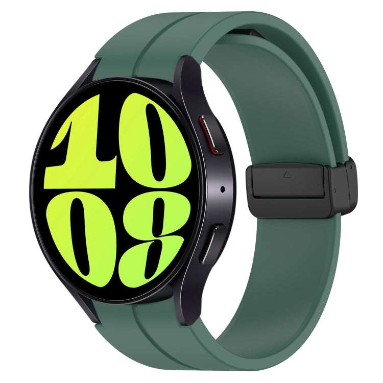 For Samsung Galaxy Watch 6 / 6 Classic Magnetic Folding Black Buckle Silicone Watch Band(Dark Green)