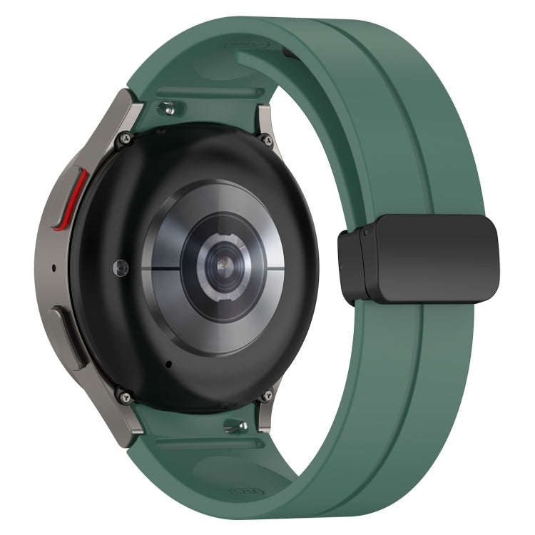 For Samsung Galaxy Watch 6 / 6 Classic Magnetic Folding Black Buckle Silicone Watch Band(Dark Green)