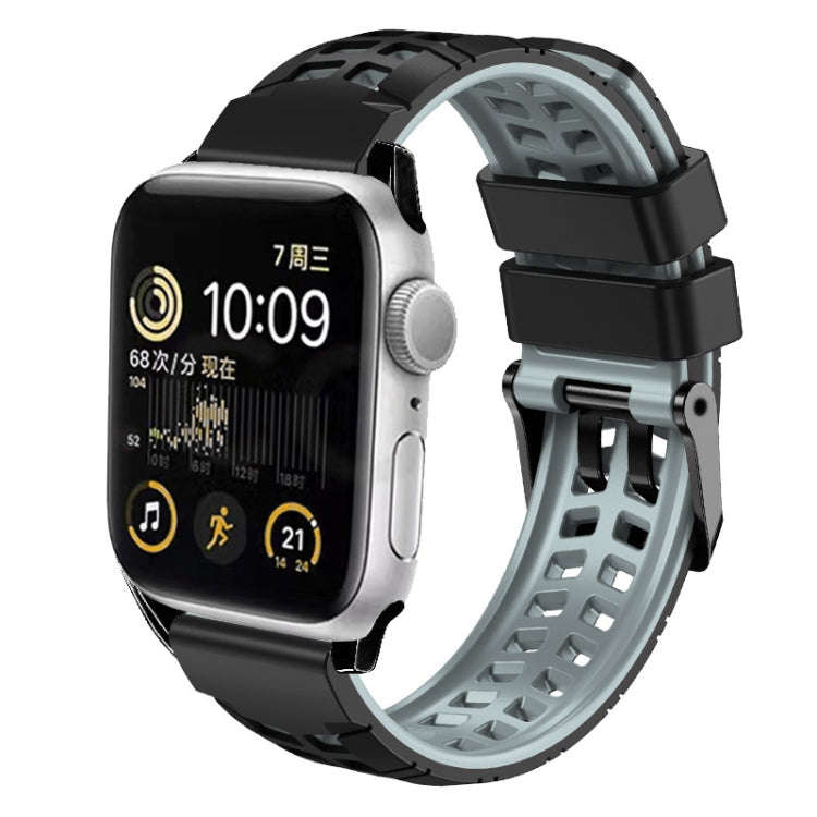 For Apple Watch Series 8 41mm Twill Dual-row Buckle Silicone Watch Band(Black Grey)