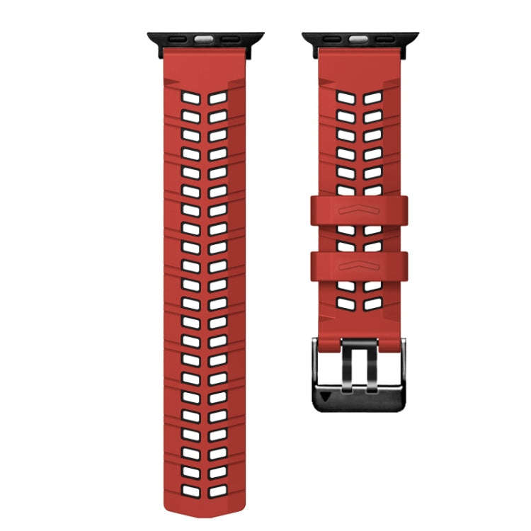 For Apple Watch Series 8 41mm Twill Dual-row Buckle Silicone Watch Band(Red Black)
