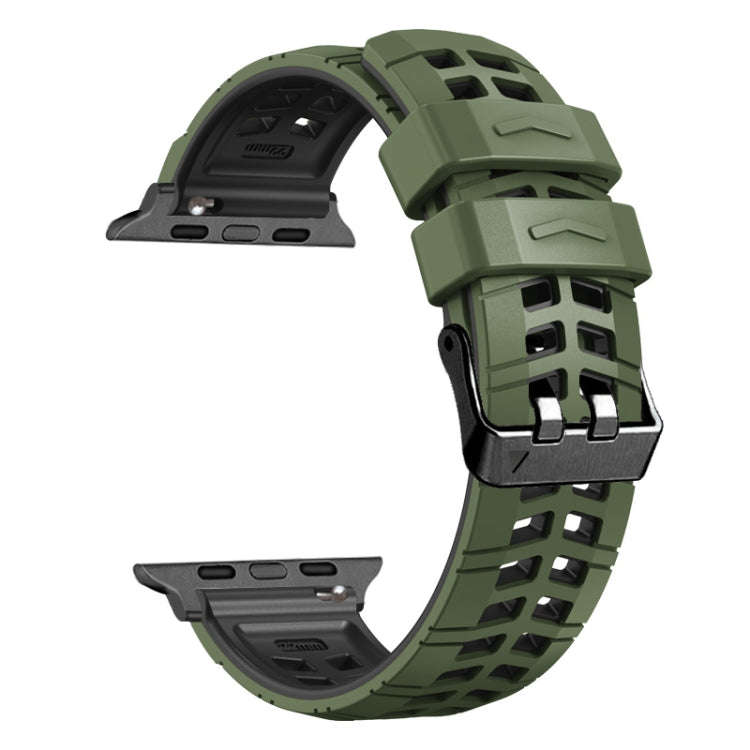 For Apple Watch Series 7 45mm Twill Dual-row Buckle Silicone Watch Band(Army Green Black)