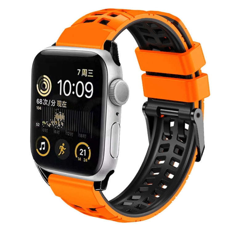 For Apple Watch Series 3 42mm Twill Dual-row Buckle Silicone Watch Band(Orange Black)