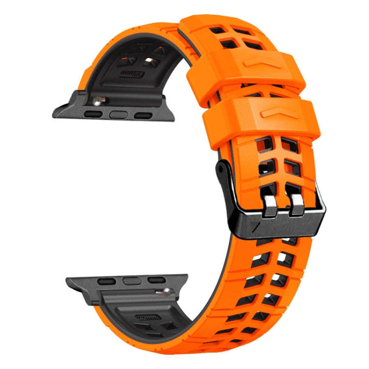For Apple Watch Series 3 42mm Twill Dual-row Buckle Silicone Watch Band(Orange Black)
