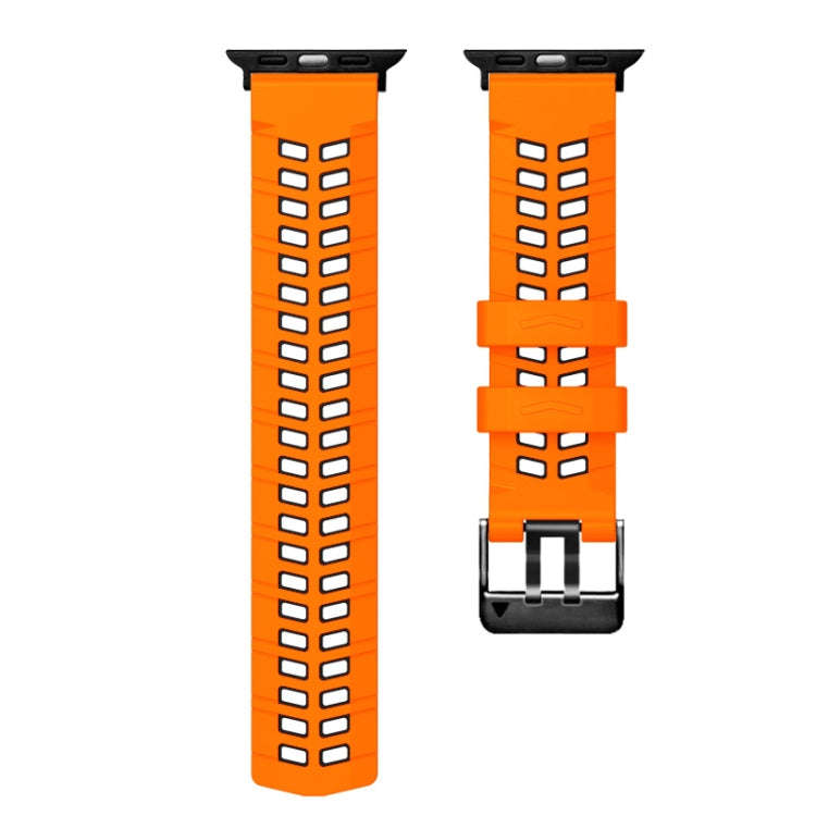 For Apple Watch Series 3 42mm Twill Dual-row Buckle Silicone Watch Band(Orange Black)