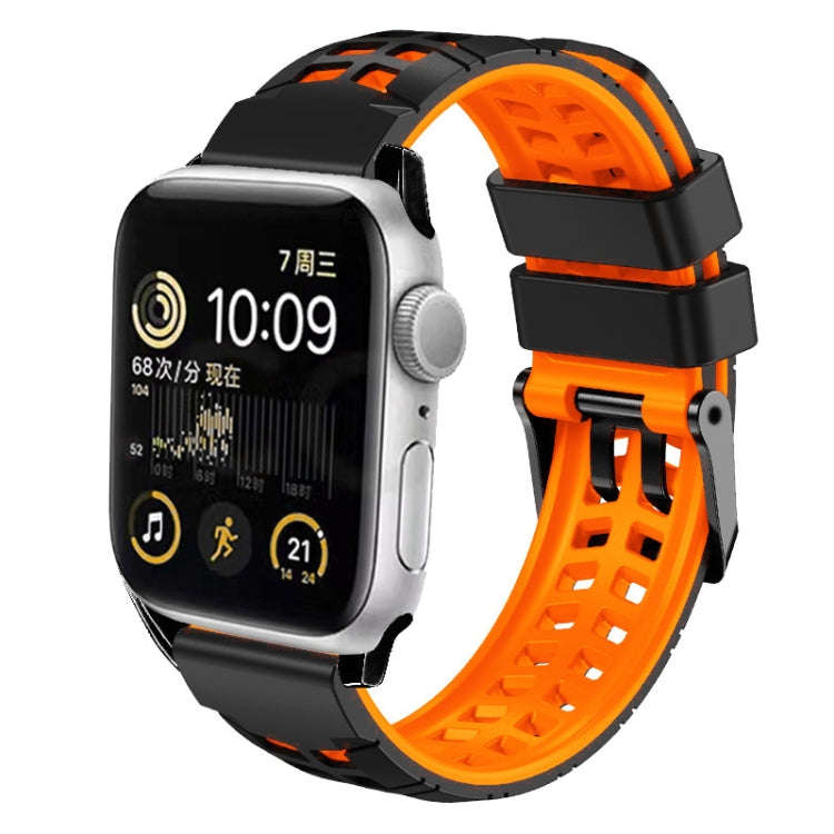 For Apple Watch 42mm Twill Dual-row Buckle Silicone Watch Band(Black Orange)