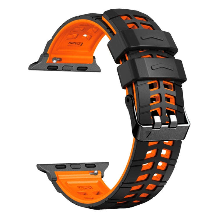For Apple Watch 42mm Twill Dual-row Buckle Silicone Watch Band(Black Orange)