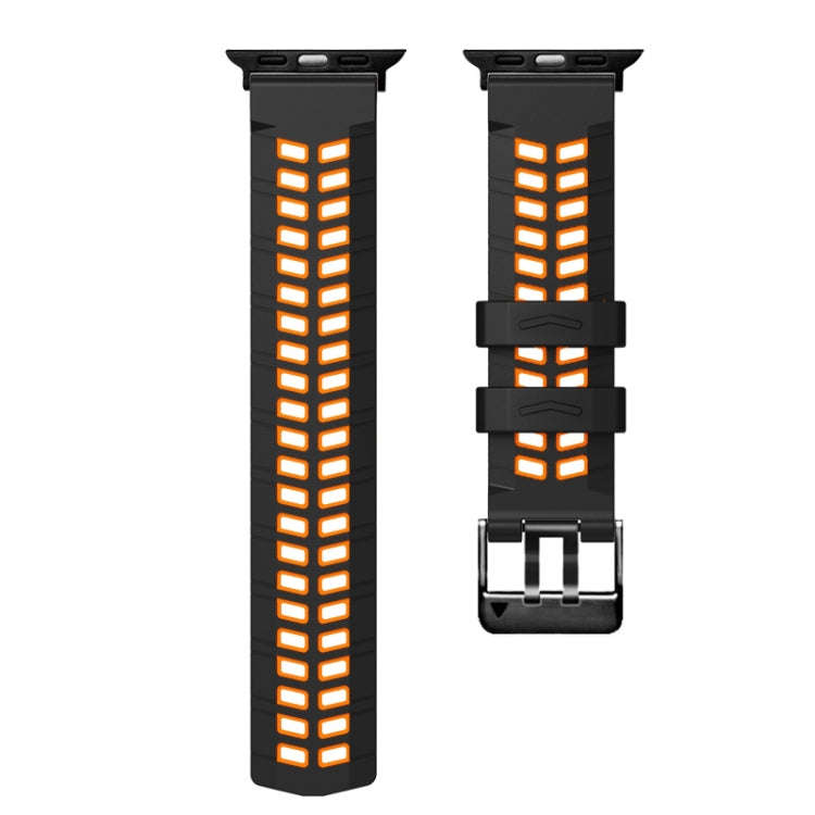 For Apple Watch 42mm Twill Dual-row Buckle Silicone Watch Band(Black Orange)